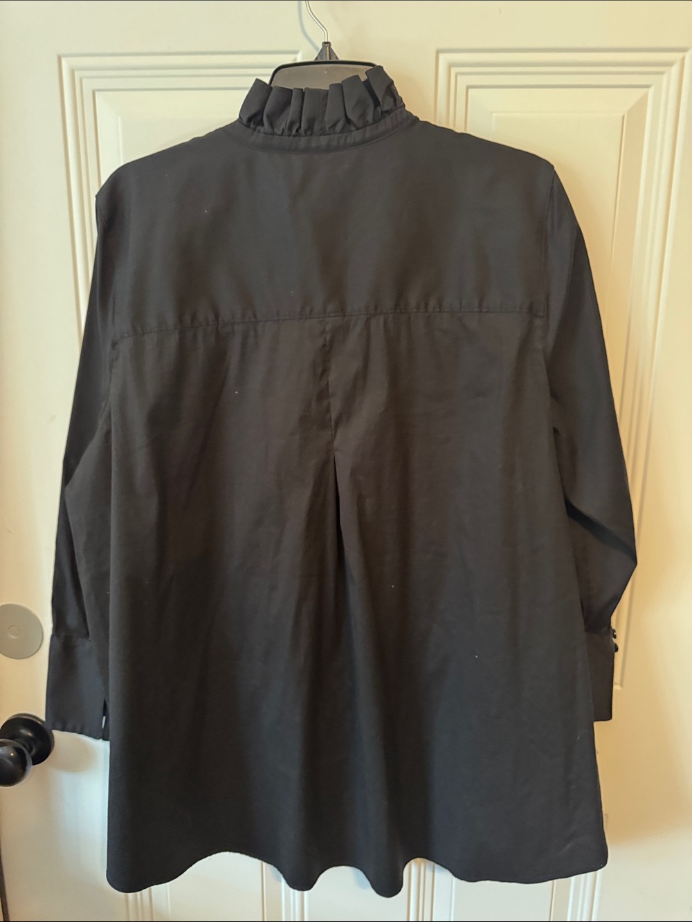 Chicos Black Ruffle-Trim Button-Up Blouse - Picture 3 of 5